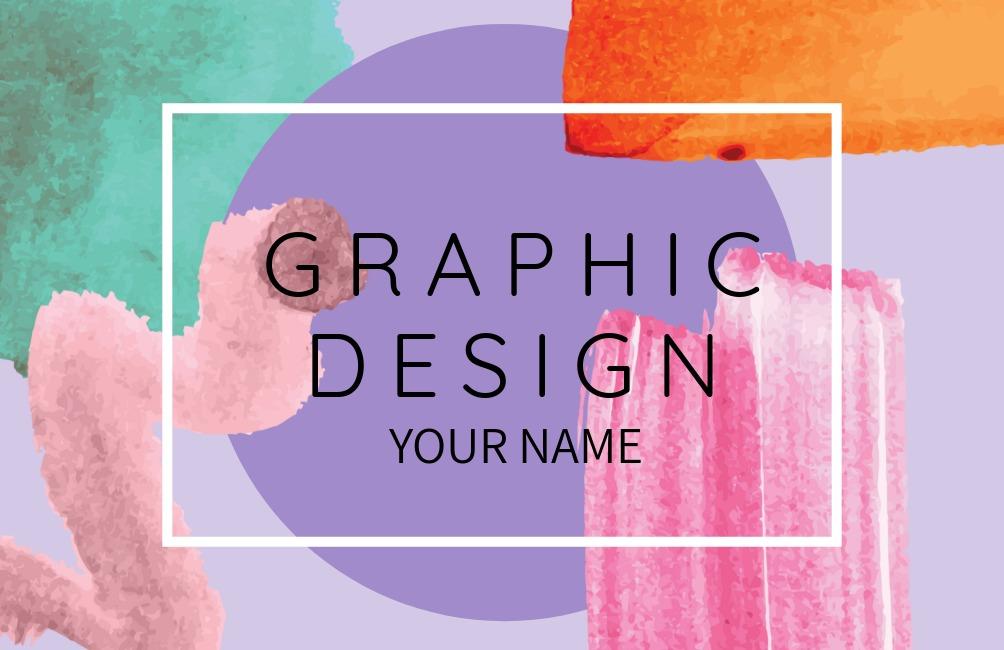 Example business card with colorful paint strokes, shapes and a white border - Standard business card sizes in the UK - Image