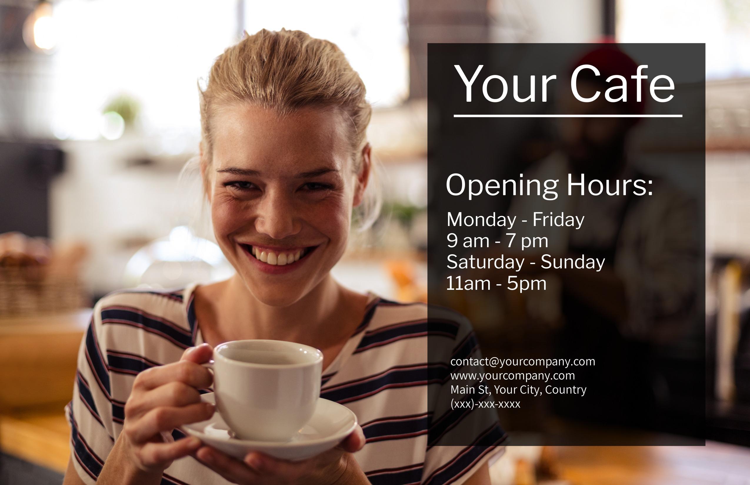 Cafe Opening Hours Poster - 10 clever strategies for restaurant marketing during Covid-19 pandemic - Image