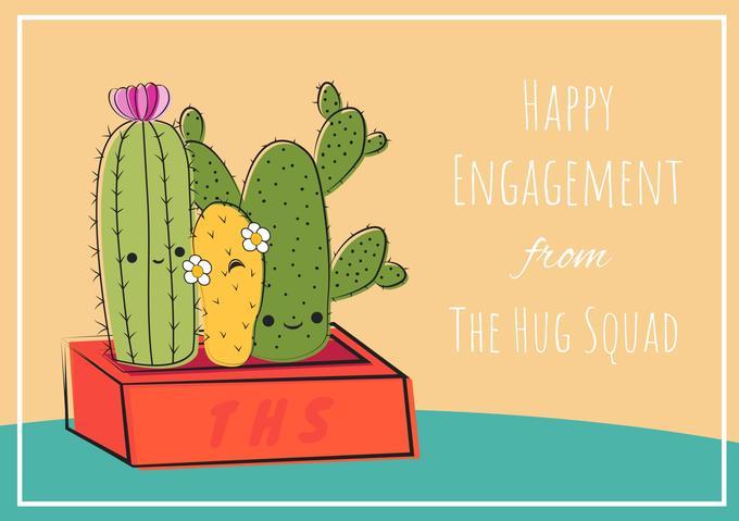 Happy engagement card with an illustration of cacti in a pot - 80 Creative and inspiring engagement party ideas - Image