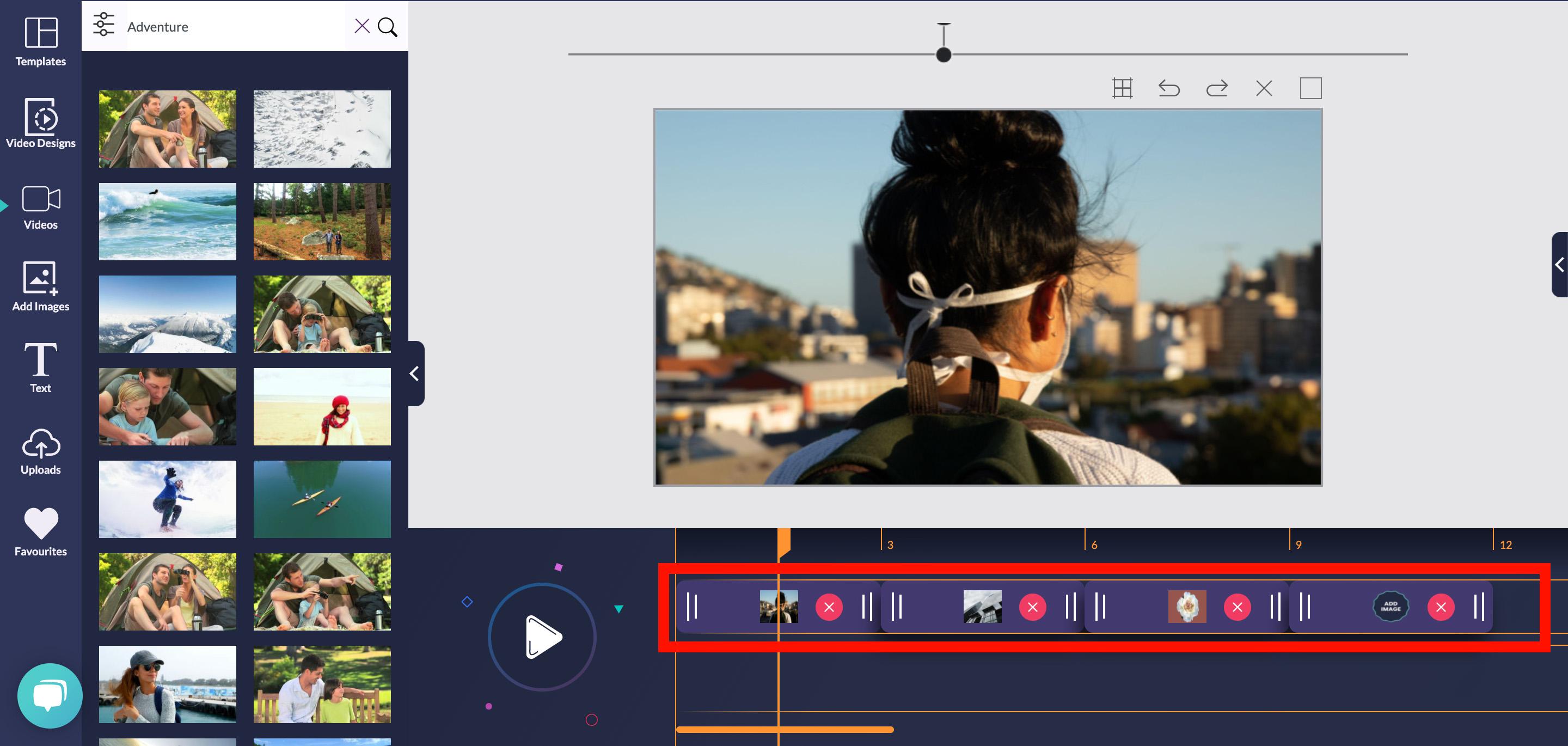 - Step-by-step guide on how to make a video from photos with the Design Wizard - ImageScreenshot of multiple photos placed on the timeline